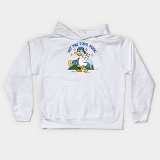 hit the road duck! : proudly walking duck holding a skateboard Kids Hoodie